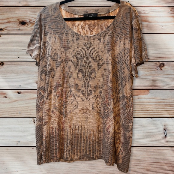 B.L.E.U. Tops - SOLD - B.L.E.U. Brown Metallic Short Sleeve